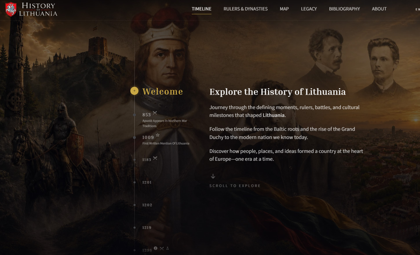 Lietuvos istorijos web projekto ekrano nuotrauka
